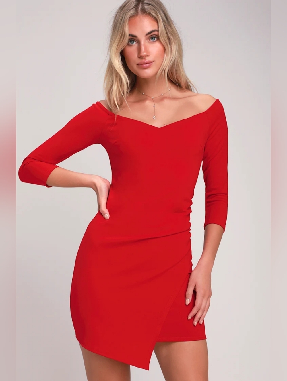 NWT Lulus Baby Be Mine Red Off-the-Shoulder Bodycon Dress